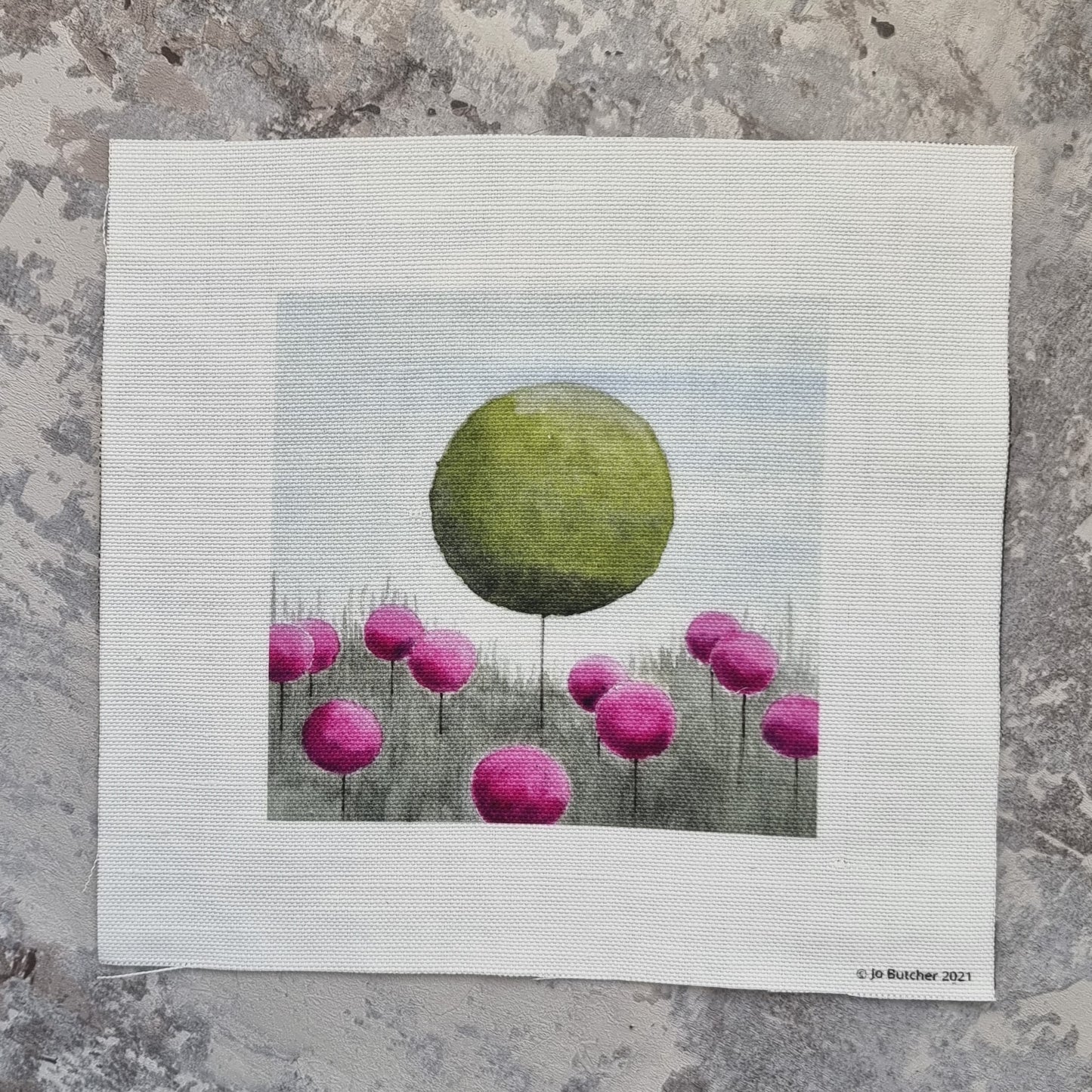 Printed background for the allium topiary tree project in Jo's book Where Meadows & Gardens Grow