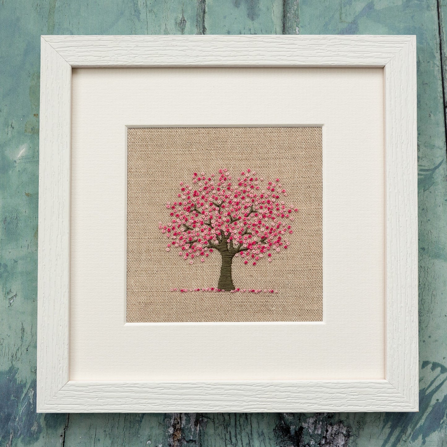 Cherry Blossom Tree kit finished and framed with a white frame and mount