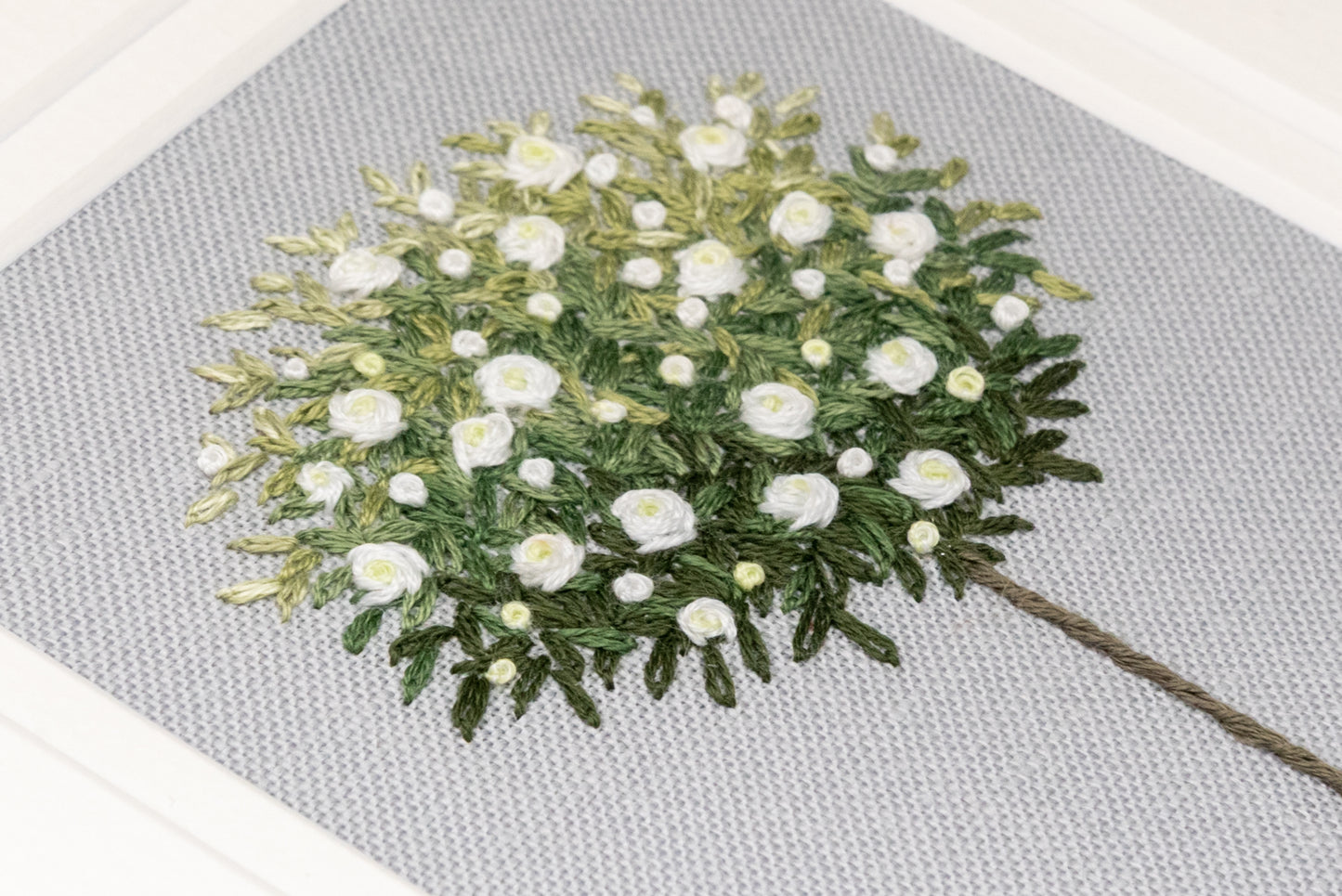 Close up of the roses and buds showing the stitching details and the shading.