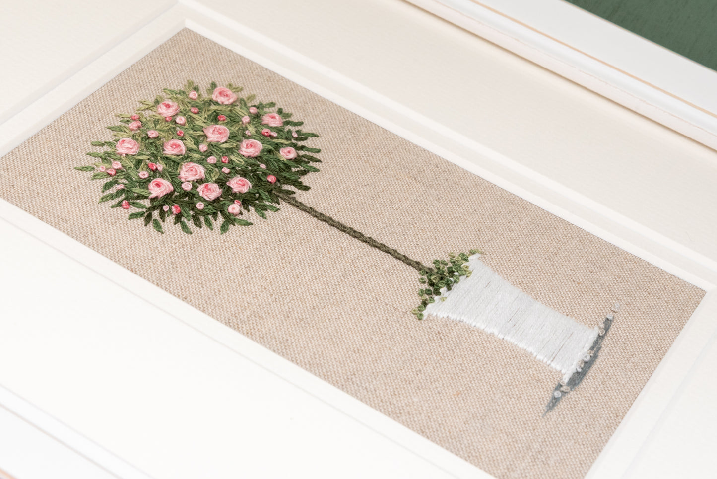 Angled view of pink rose tree