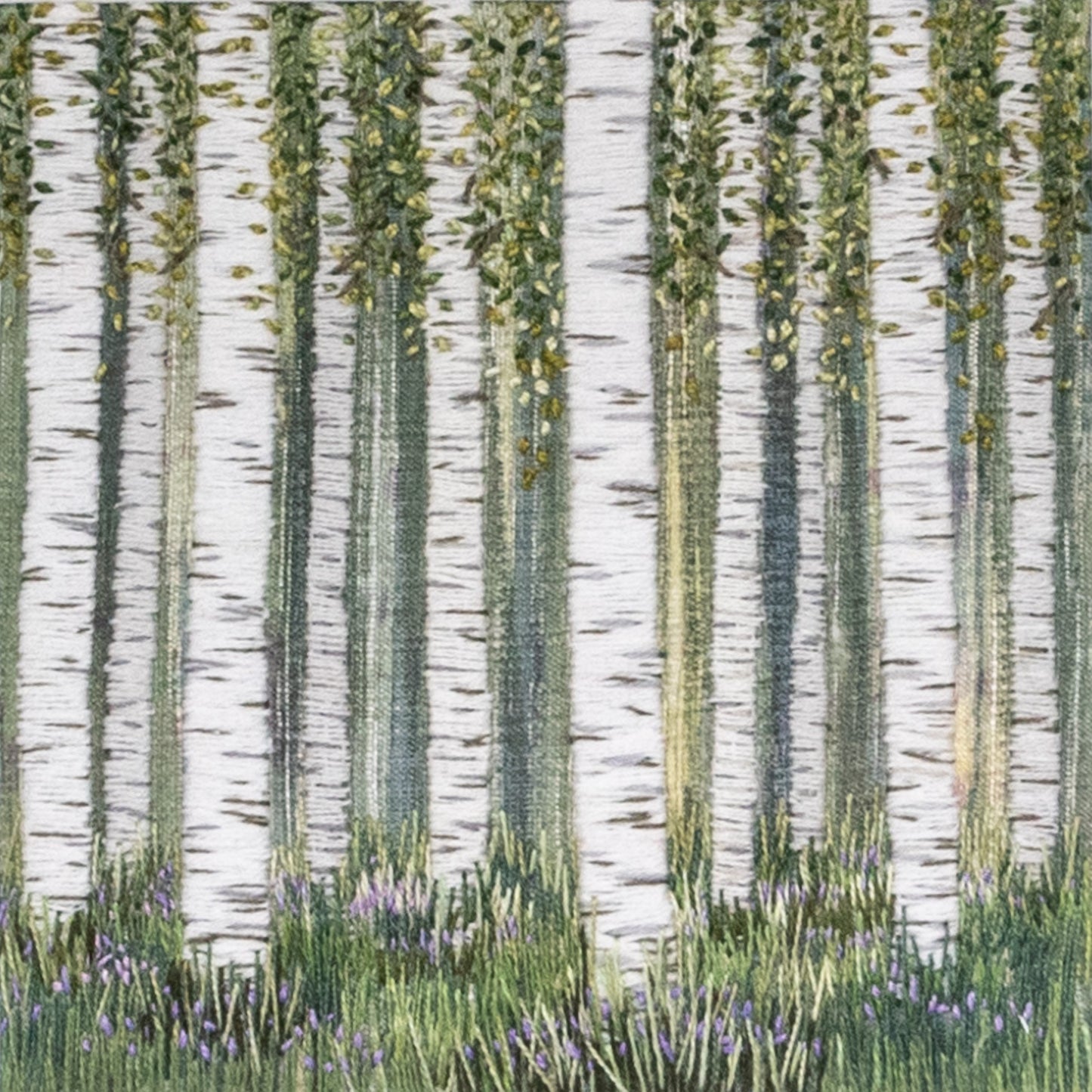 Walking  through a silver birch wood is the effect of this embroidered artwork.