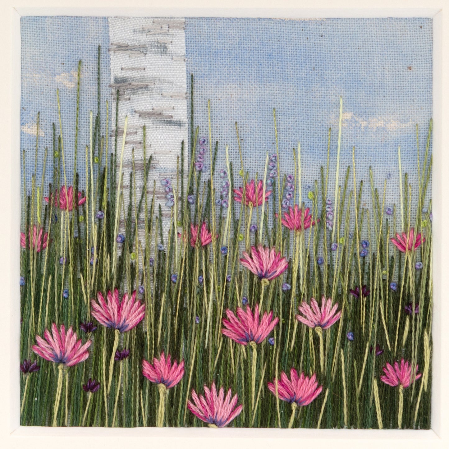 Pretty flower meadow under the silver birch tree.