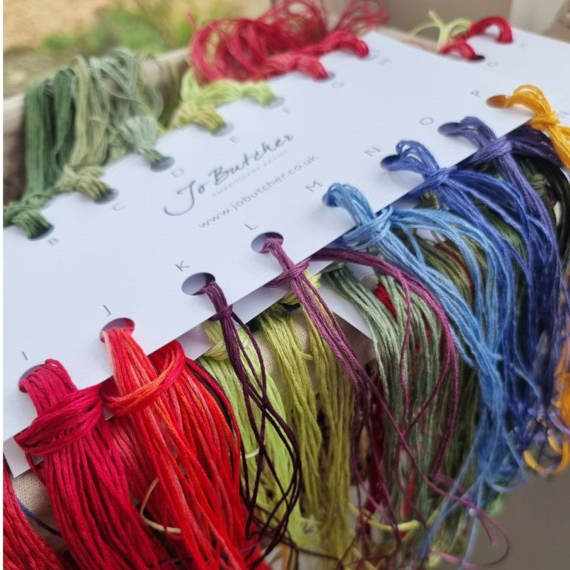 A close up of the thread card from this kit showing the pretty coloured threads included in the kit