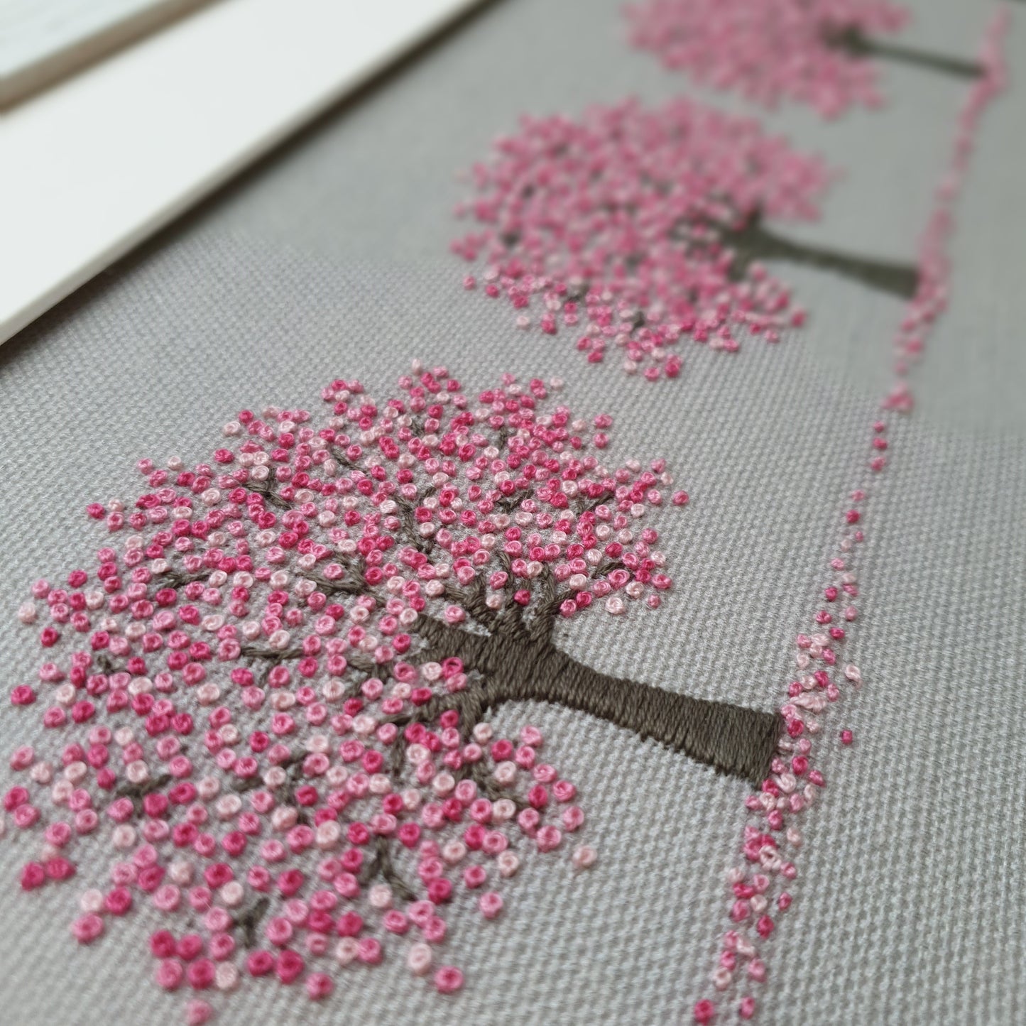 close up of the range of pretty pink French knots int his kit