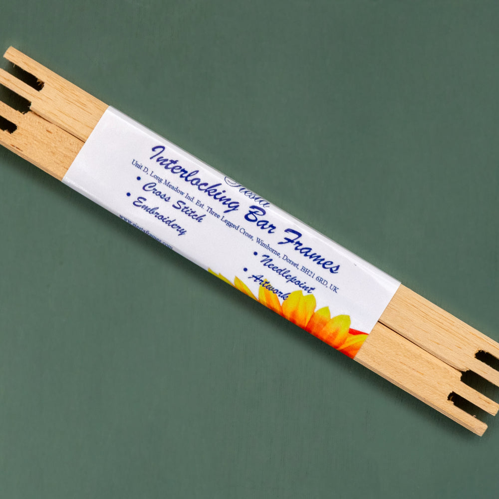 a pair of interlocking wooded bars used to form one half of a square or rectangle.  Used to pin your embroidery background to in order to keep it taut.