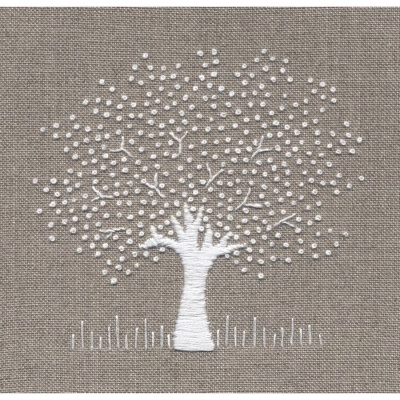 White Tree on Linen Hand Embroidery Kit
