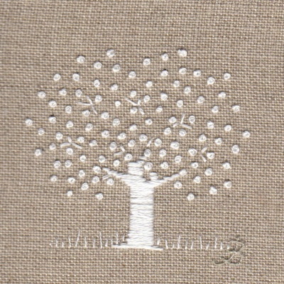 White Tree on linen. Hand Embroidery 