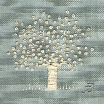 Ecru Tree on Duck Egg. Hand Embroidery