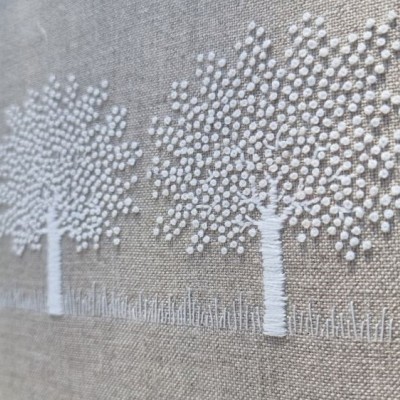 three white trees hand embroidery  jo butcher 